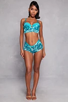 Womens Abstract Print Lace Balconette Longline Bra, Blue, Size 36C