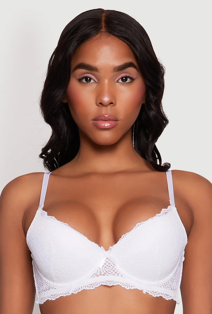 Womens Scalloped Lace Plunge Bra | Convertible to Strapless, White, Size 36B