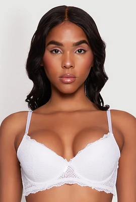 Womens Scalloped Lace Plunge Bra | Convertible to Strapless, White, Size 36B