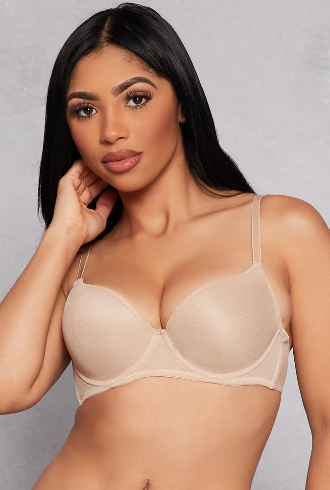 Womens Mesh Lined Plunge Bra, Beige,