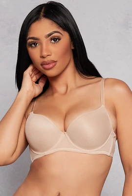 Womens Mesh Lined Plunge Bra, Beige,