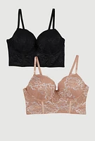 Womens Floral Lace Longline Plunge Bras 2 Pack, Multi,