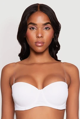 Womens Clear Back Strap Balconette Bra | Convertible to Strapless, White, Size 34D