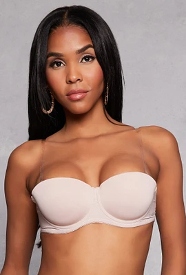 Womens Bebe Clear Back Strap Balconette Bra | Convertible to Strapless, Beige, Size 36C