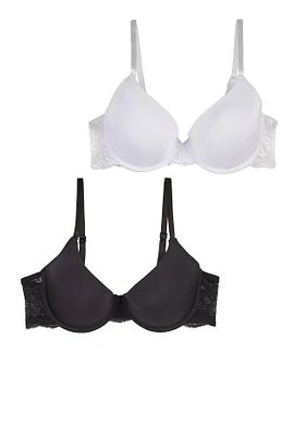 Womens Lace Detail Plunge Bras 2 Pack, Multi,
