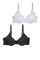 Womens Lace Detail Plunge Bras 2 Pack, Multi,