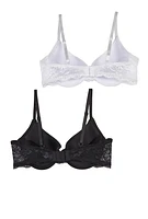 Womens Lace Detail Plunge Bras 2 Pack, Multi,