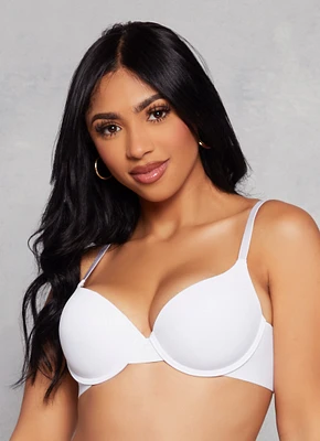 Womens Basic Solid Plunge Bra, White, Size 34D