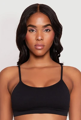 Womens Ribbed Knit Scoop Neck Bralette, Black, Size XL