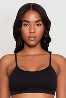 Womens Ribbed Knit Scoop Neck Bralette, Black, Size XL