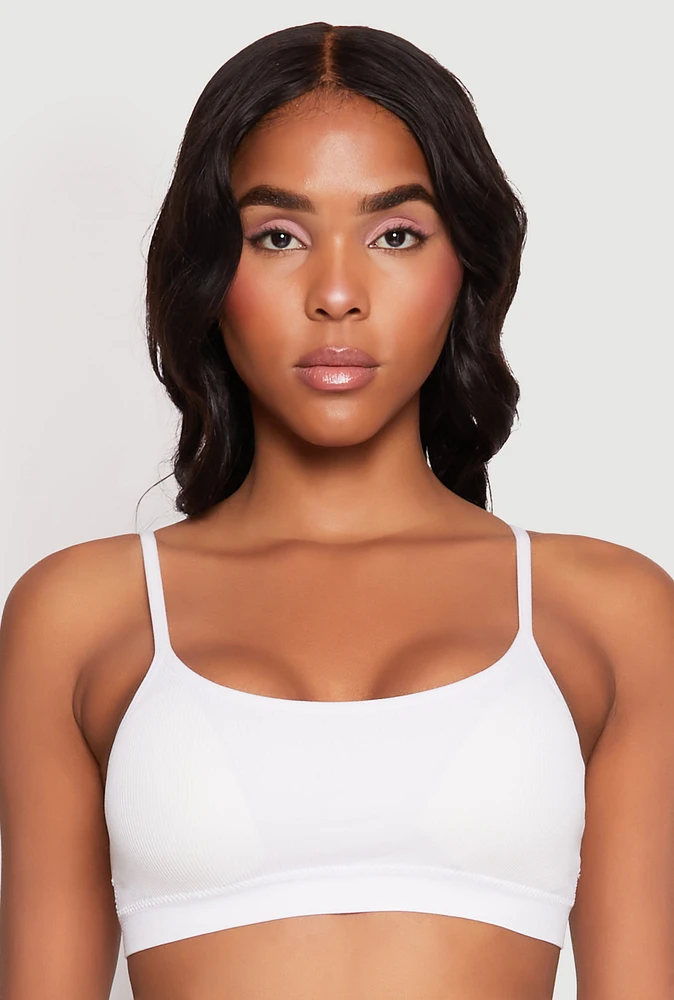 Womens Ribbed Knit Bralette, White, Size S