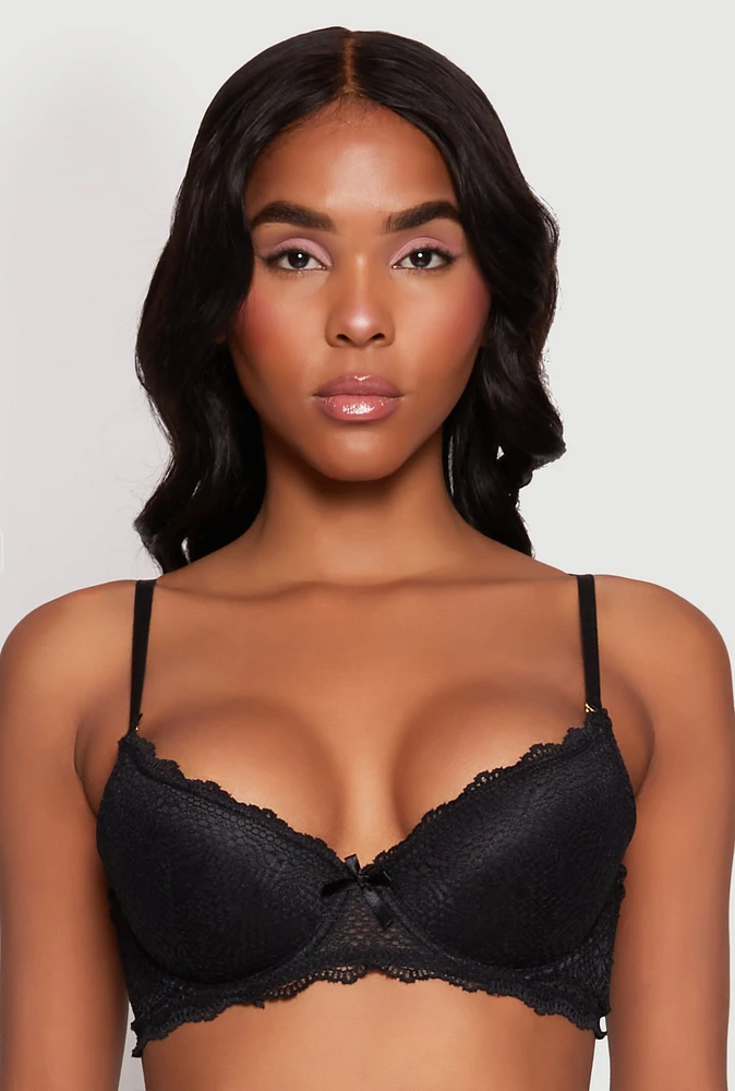 Womens Scalloped Trim Lace Plunge Bra, Black, Size 34B