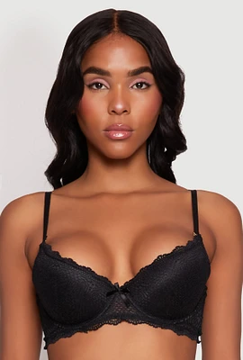 Womens Scalloped Trim Lace Plunge Bra, Black, Size 34B