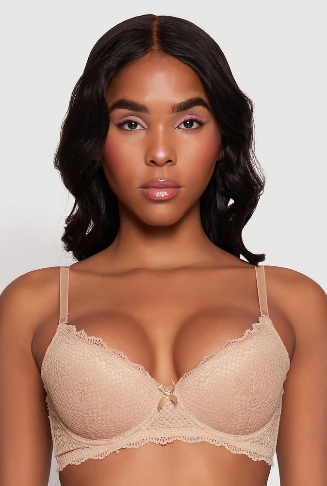 Womens Lace Push Up Plunge Bra, Beige, Size 38B