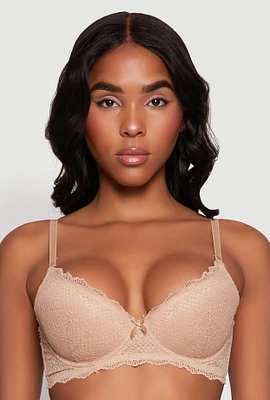 Womens Lace Push Up Plunge Bra, Beige, Size 38B