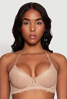 Womens Lace Push Up Plunge Bra, Beige, Size 38B