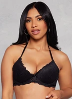 Womens Patterned Lace Scalloped Convertible Plunge Bra, Black, Size 38B