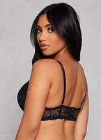 Womens Patterned Lace Scalloped Convertible Plunge Bra, Black, Size 38B