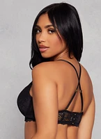 Womens Patterned Lace Scalloped Convertible Plunge Bra, Black, Size 38B