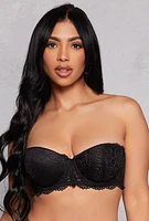 Womens Scalloped Lace Balconette Bra | Convertible to Strapless, Black,