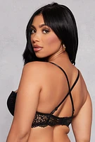 Womens Scalloped Lace Balconette Bra | Convertible to Strapless, Black,