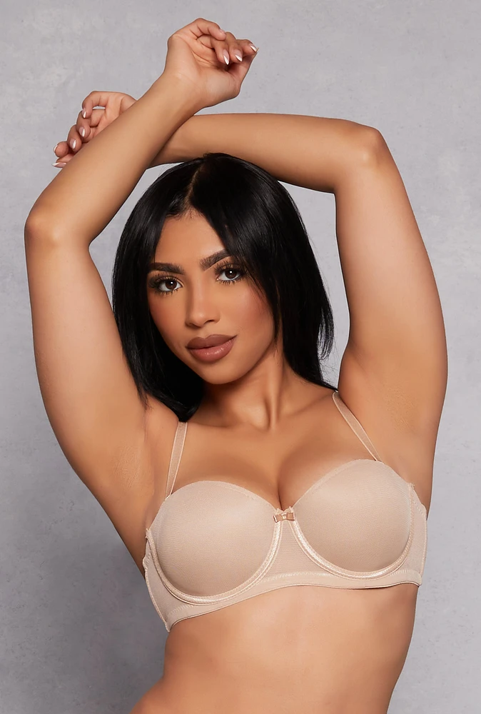 Womens Mesh Balconette Bra | Convertible to Strapless, Beige,