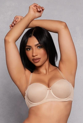 Womens Mesh Balconette Bra | Convertible to Strapless, Beige,