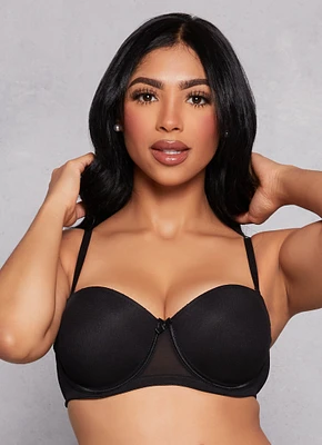 Womens Mesh Balconette Bra | Converts to Strapless, Black, Size 38B