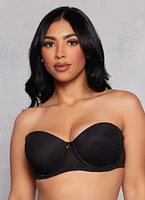 Womens Mesh Balconette Bra | Converts to Strapless, Black, Size 38B