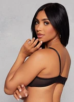 Womens Mesh Detail Plunge Bra, Black, Size 38B