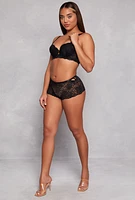 Womens Floral Lace Keyhole Front Plunge Bra, Black,