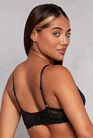 Womens Floral Lace Keyhole Front Plunge Bra, Black,