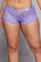 Womens Lace Keyhole Detail Boyshort Panty, Purple,