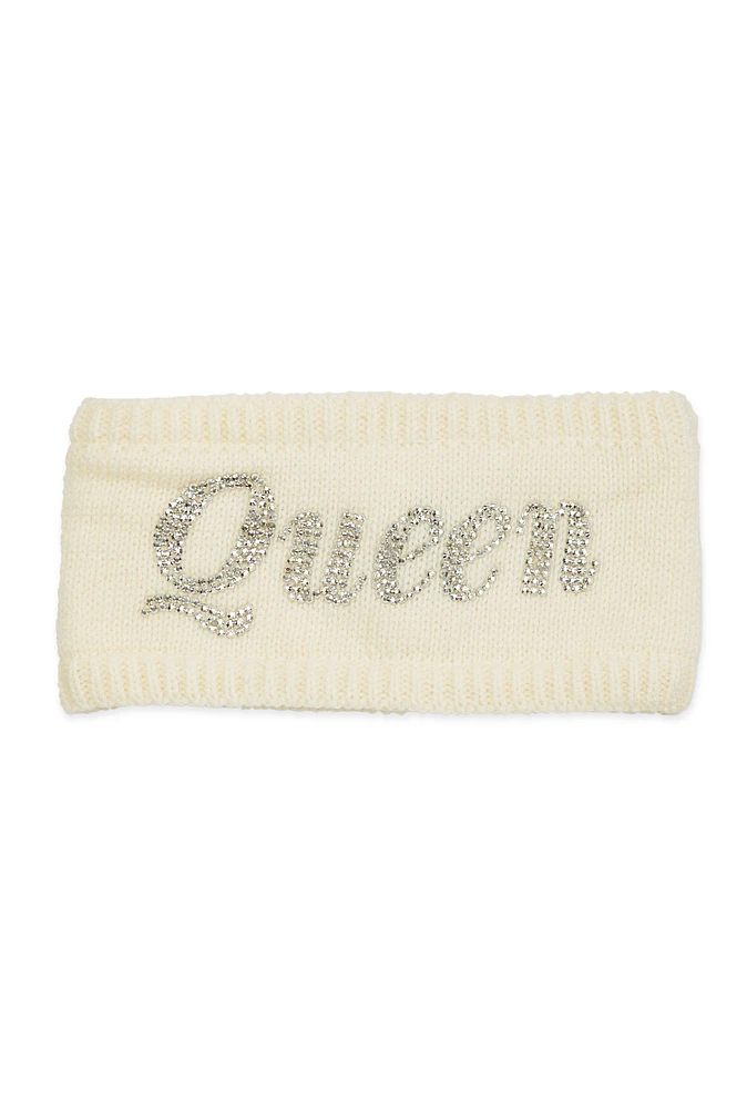 Womens Rhinestone Queen Headband, White