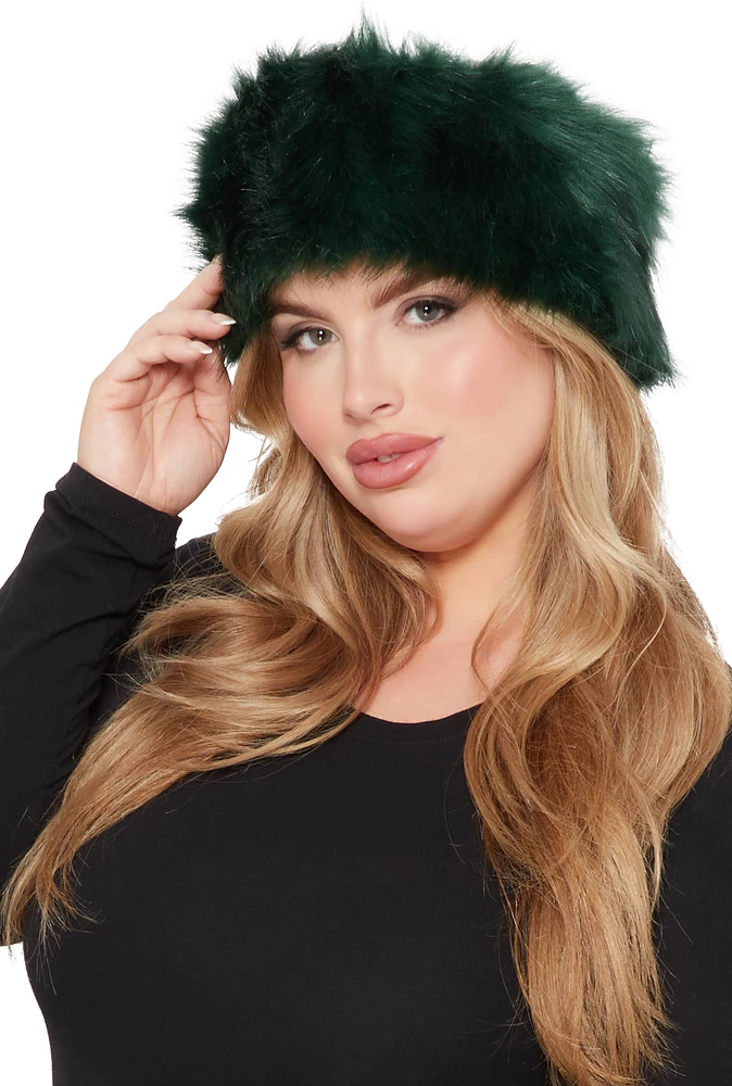 Womens Faux Fur Headband, Green