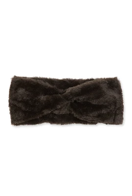 Womens Twist Front Faux Fur Headband, Black