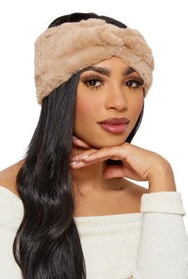 Womens Twist Front Faux Fur Headband,