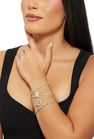 Womens Butterfly Heart Charm Bracelets Set of 5, Silver