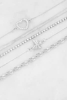 Womens Butterfly Heart Charm Bracelets Set of 5, Silver