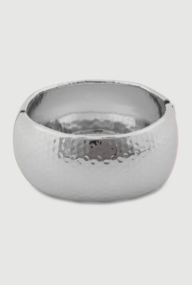 Womens Elegant Metallic Cuff Bracelet, Silver