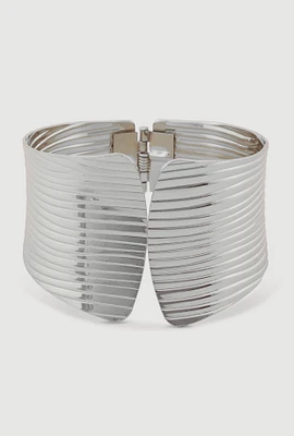 Womens Textured Metallic Cuff Bracelet, Silver