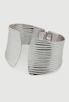 Womens Textured Metallic Cuff Bracelet, Silver