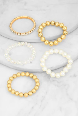 Womens Faux Pearl Beaded Stretch Bracelets Set of 5,