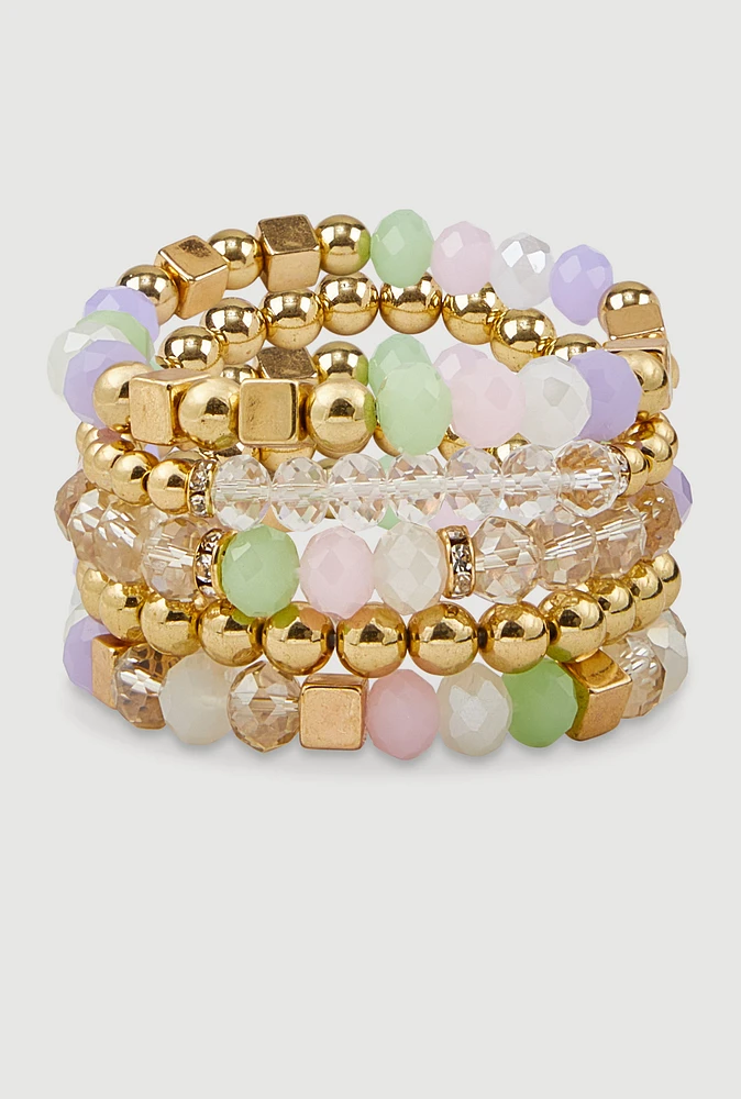 Womens Assorted Beaded Stretch Bracelets Set of 5, Multi