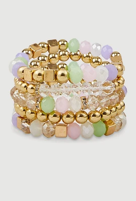 Womens Assorted Beaded Stretch Bracelets Set of 5, Multi