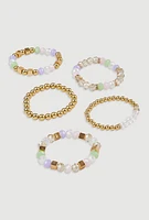 Womens Assorted Beaded Stretch Bracelets Set of 5, Multi