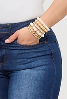 Womens Faux Pearl and Rhinestone Chain Stretch Bracelets Set of 5, Multi