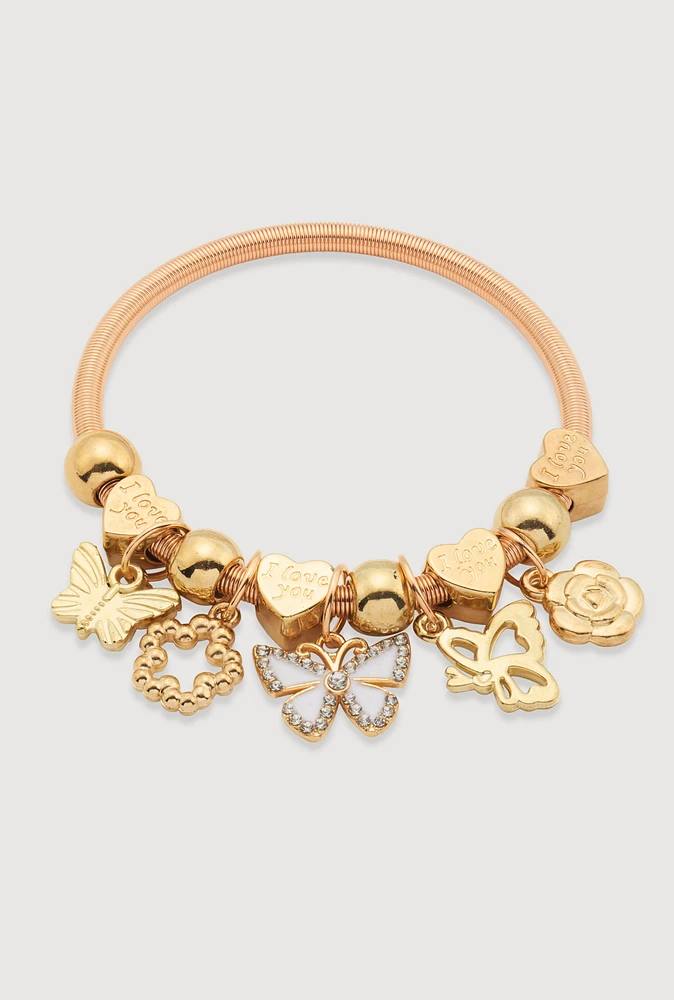 Womens I Love You Charm Bracelet, Gold