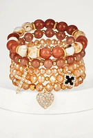 Womens Rhinestone Charm Stretch Bracelets Set of 5, Multi