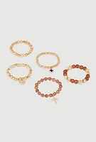 Womens Rhinestone Charm Stretch Bracelets Set of 5, Multi